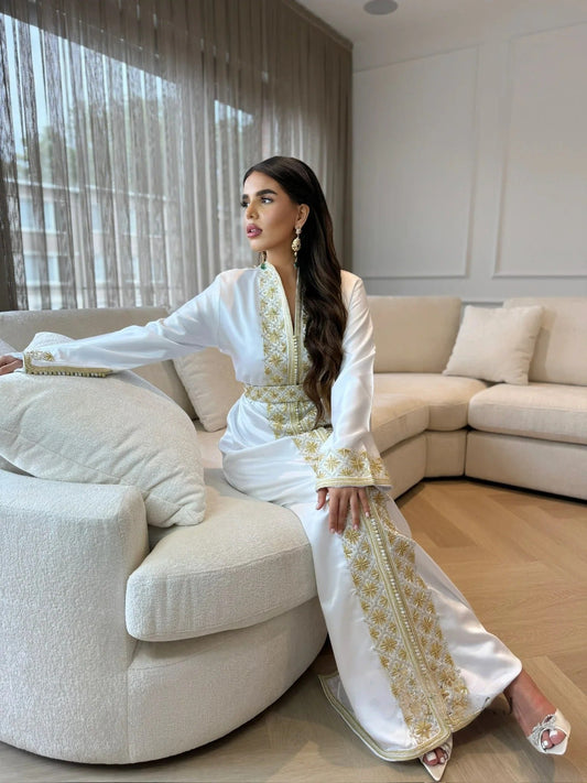 قفطان تمارا أبيض – قفطان مغربي مصنوع يدويًا – صورة المنتج 2
