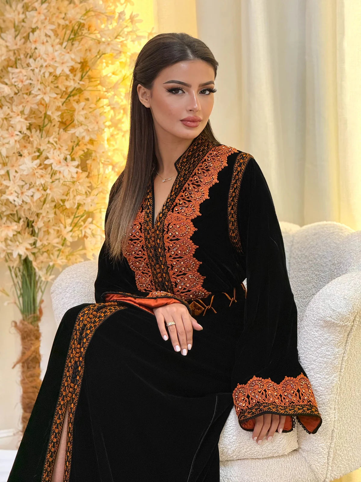 قفطان كندة أسود – قفطان مغربي مصنوع يدويًا – صورة المنتج 6