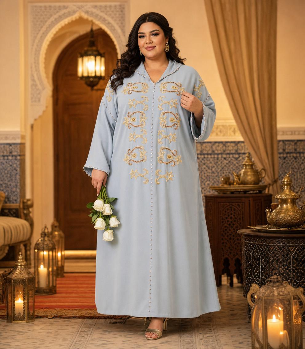Fatima Gray Djellaba – Casual Moroccan Tunic for Everyday Comfort — plus-size model