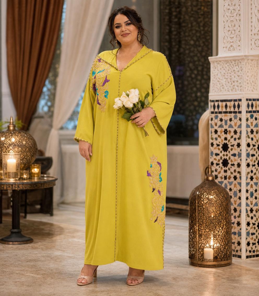 Rajae Yellow Djellaba – Casual Moroccan Tunic for Everyday Comfort — plus-size model
