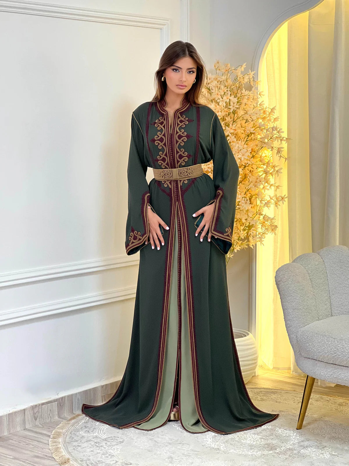 تكشيطة دنيا خضراء – فستان مغربي احتفالي من قطعتين – صورة المنتج 3