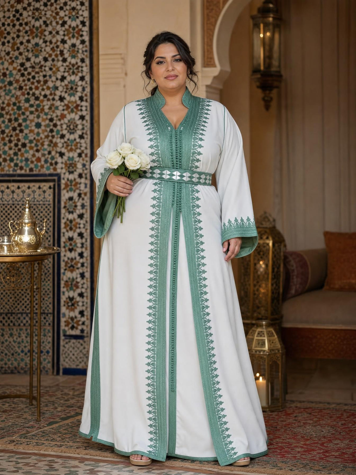 Fatima White Takchita – Two-Piece Moroccan Ceremonial Dress — plus-size model