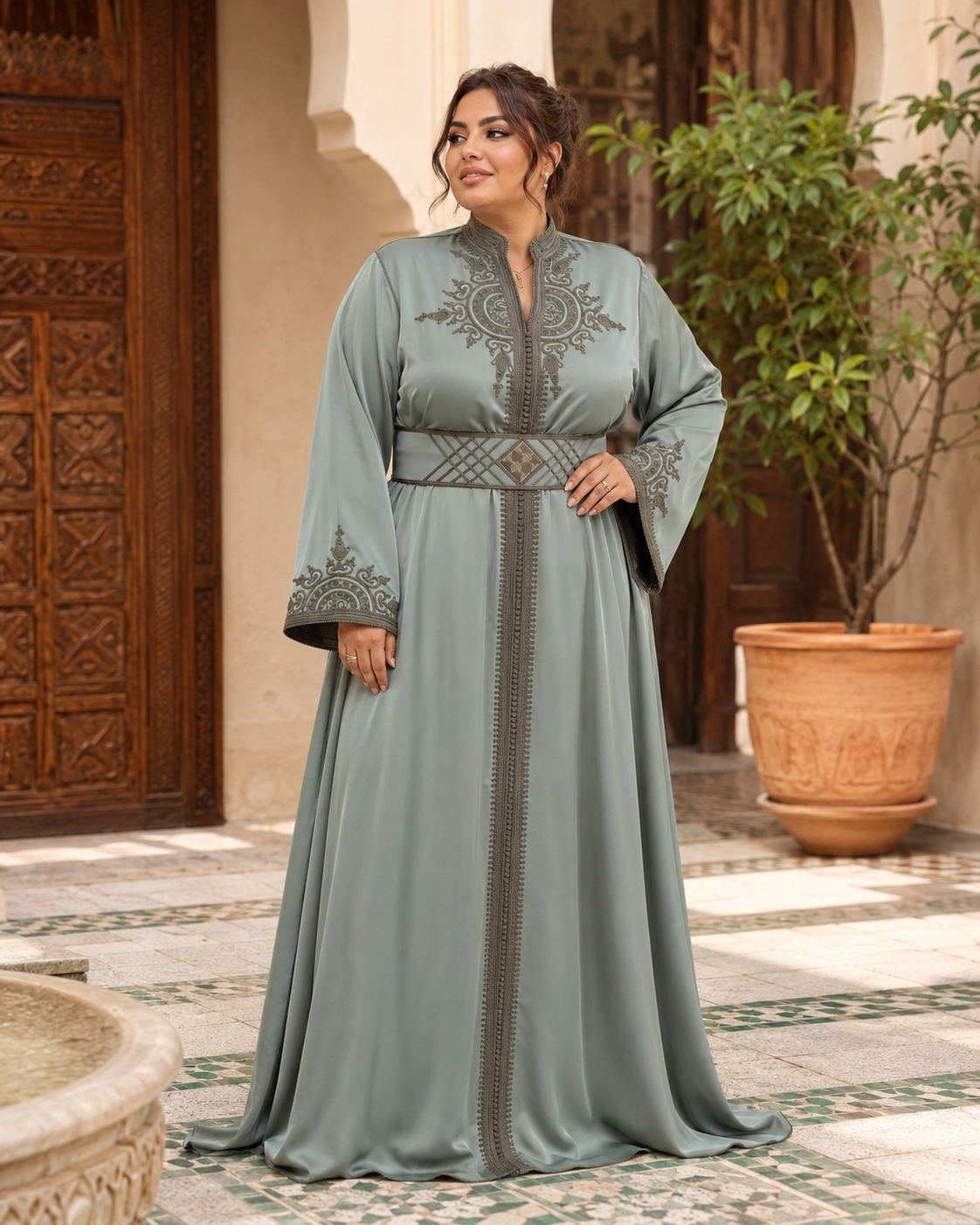 قفطان آيلا أسود – قفطان مغربي مصنوع يدويًا — plus-size model