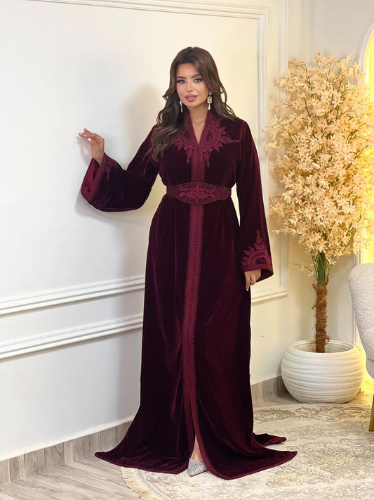 قفطان إنصاف عنابي – قفطان مغربي مصنوع يدويًا – صورة المنتج 2