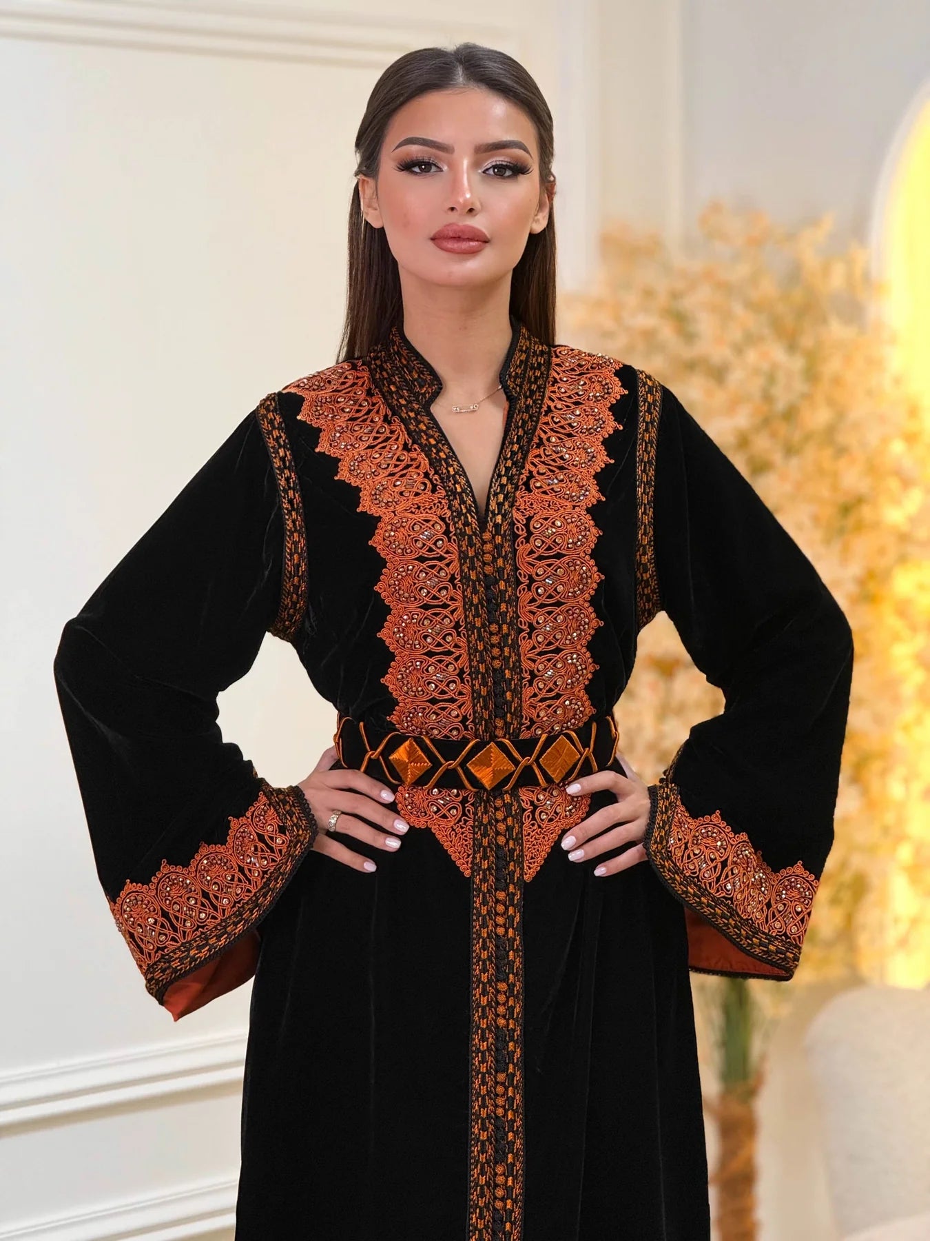 قفطان كندة أسود – قفطان مغربي مصنوع يدويًا – صورة المنتج 5