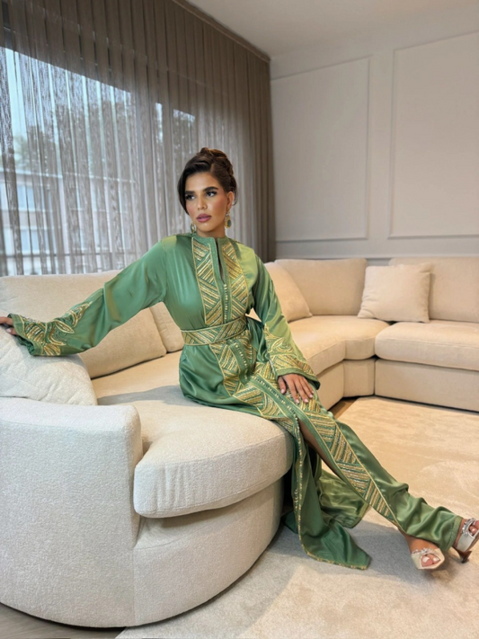 قفطان سيرينا أخضر – قفطان مغربي مصنوع يدويًا – صورة المنتج 2