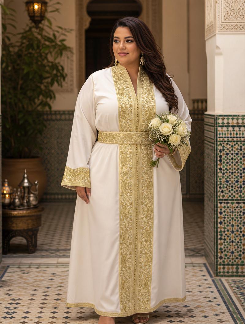 Nadia White Kaftan – Handcrafted Moroccan Dress \u2014 plus-size model