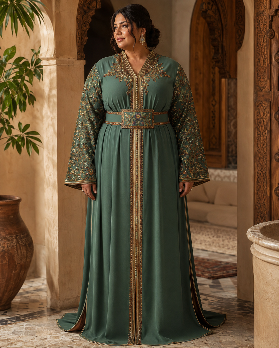 قفطان فجر أسود – قفطان مغربي مصنوع يدويًا — plus-size model