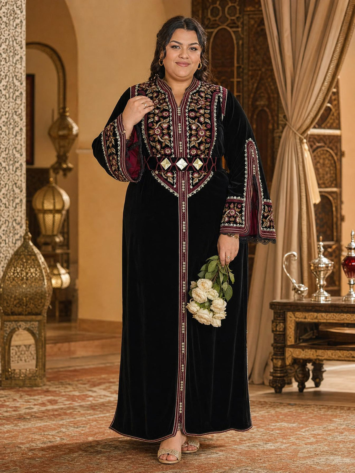 Rajwa Black Kaftan – Handcrafted Moroccan Dress — plus-size model