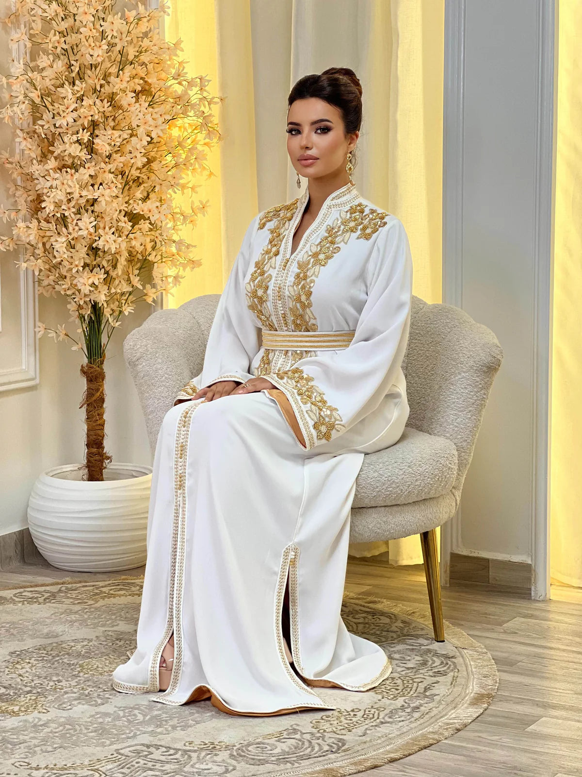 قفطان رحاب أبيض – قفطان مغربي مصنوع يدويًا – صورة المنتج 6