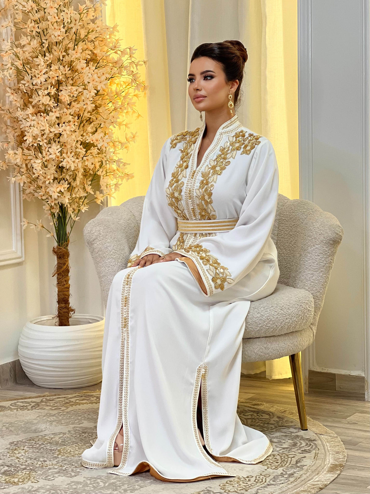 قفطان رحاب أبيض – قفطان مغربي مصنوع يدويًا – صورة المنتج 7