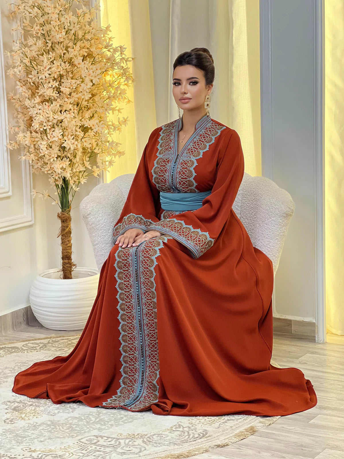 قفطان راوية أحمر – قفطان مغربي مصنوع يدويًا – صورة المنتج 8