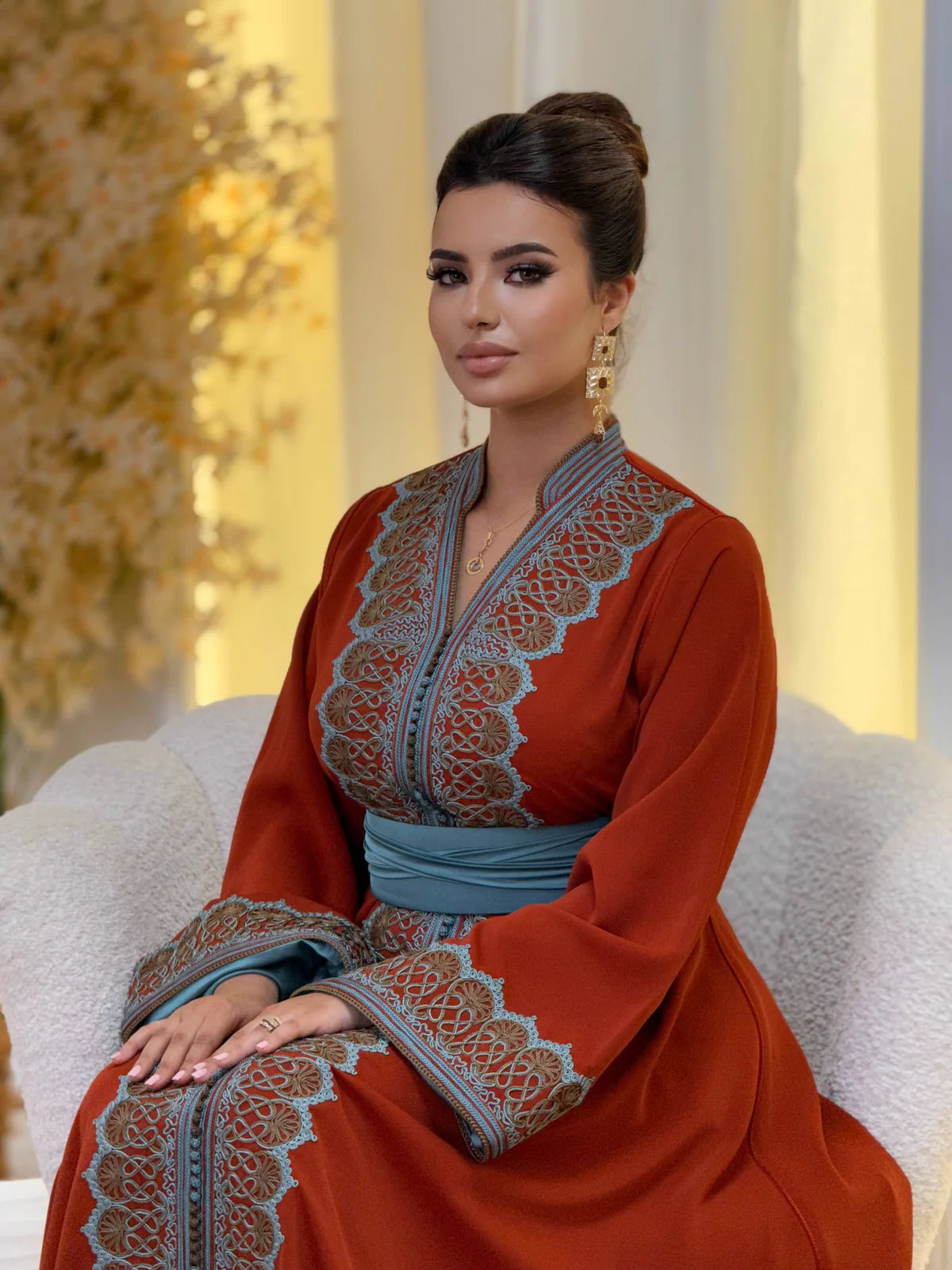 قفطان راوية أحمر – قفطان مغربي مصنوع يدويًا – صورة المنتج 9
